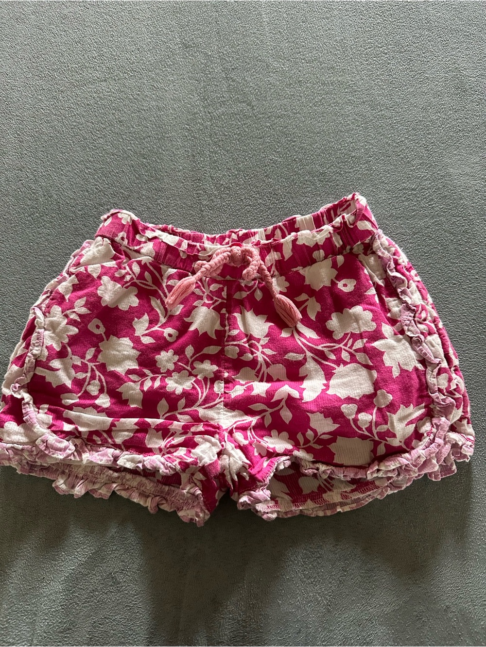 Mini Boden Pink and White Floral Ruffle Shorts